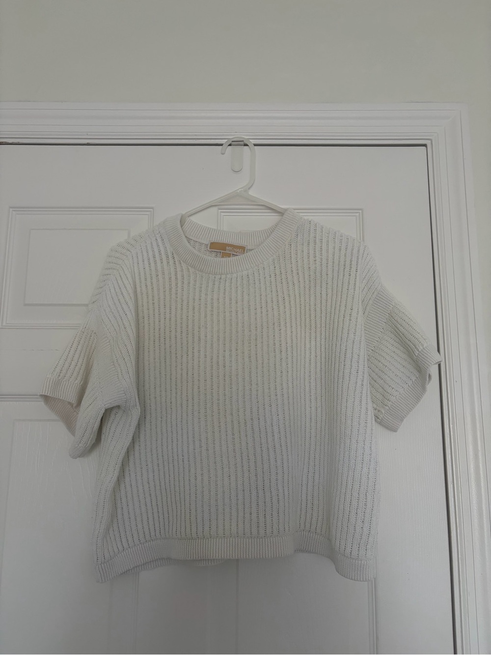 Michael Kors Cream Short-Sleeve Crew Knit Sweater